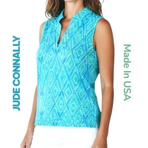Jude Connolly Keira Top Turquoise Lime Diamond Print Sleeveless Shirt Sz XL